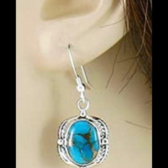 Genuine Turquoise Earrings 925 Sterling Silver - Picture 4 of 6